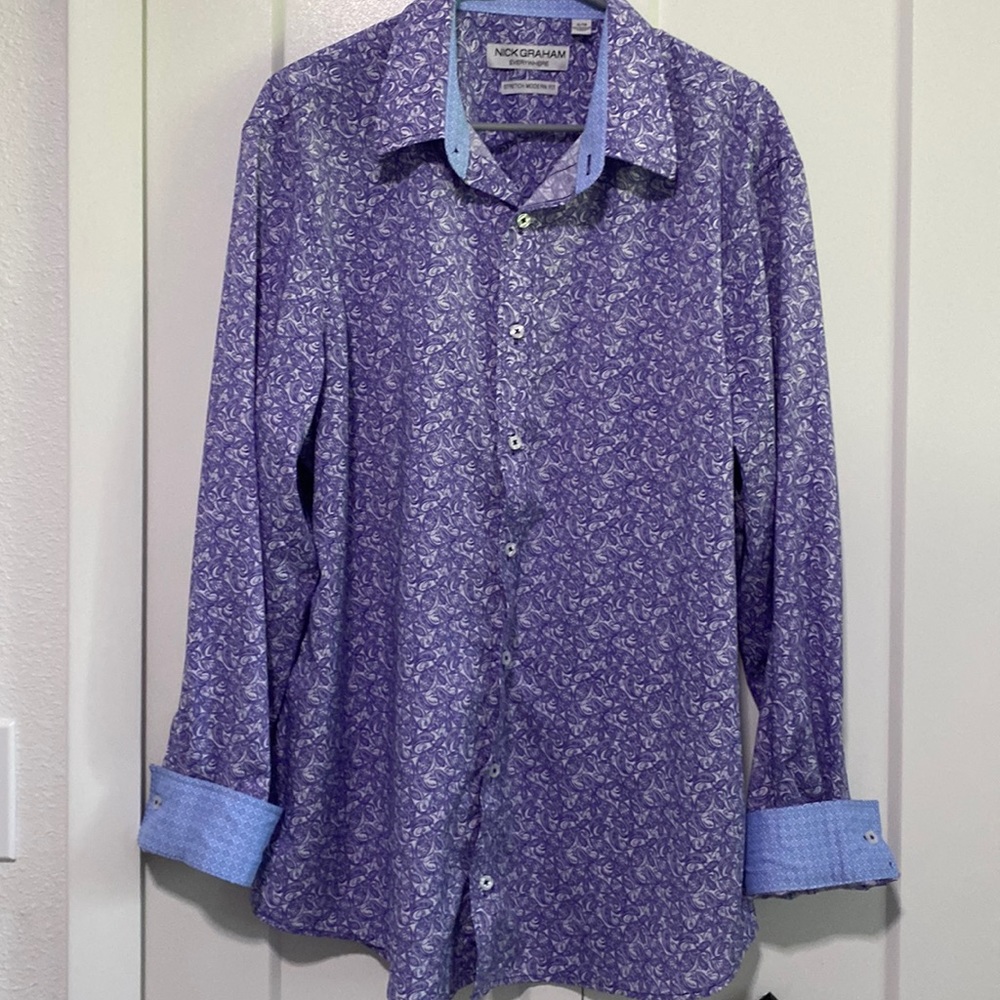 Nick Graham Purple Paisley Performance Stretch Cotton Blend Shirt |Size XL TG